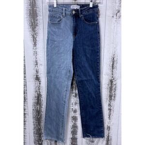 Risen‎ Jeans Denim Pants Women 1/25 Two Tone Colorblock Straight Leg Blue